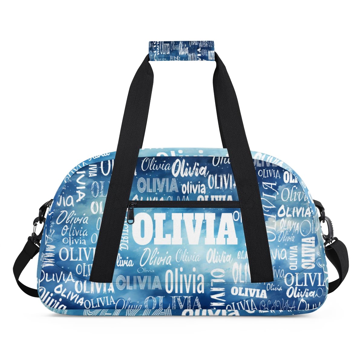 Personalized Sports Bag Names for Boys Teens, Custom Name Sport Fitness Duffle Gym Bag Travel Weekender Lightweight Bags, Watercolor Blue