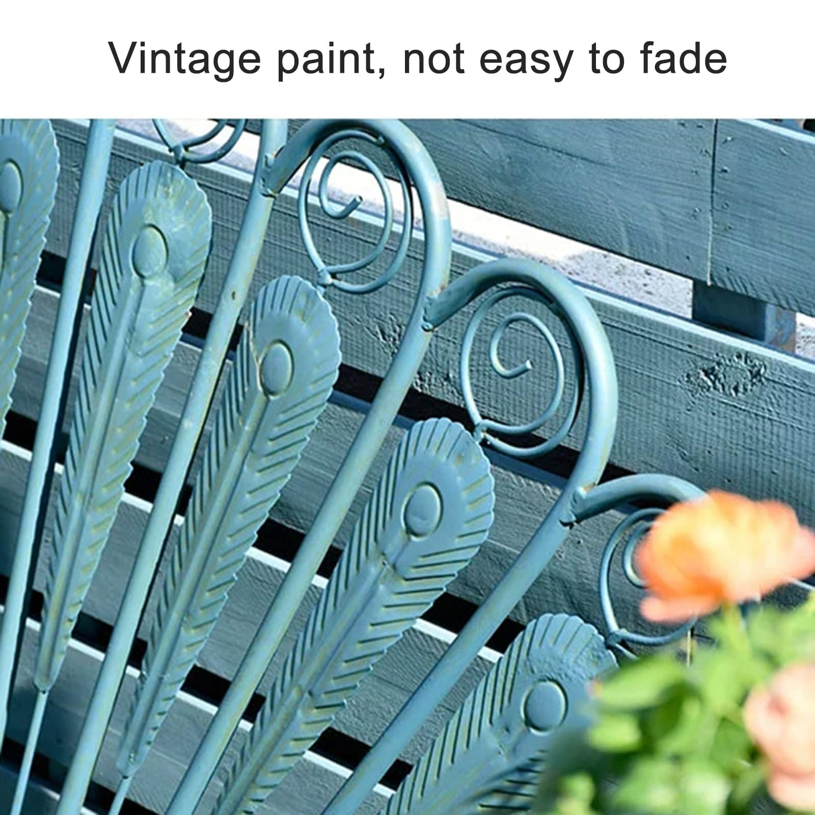 Panchina da Giardino in Metallo con Braccioli, Mobili da Giardino, Blu Antico, Bellissimo Stile Shabby Chic, Fatto a Mano, Vintage