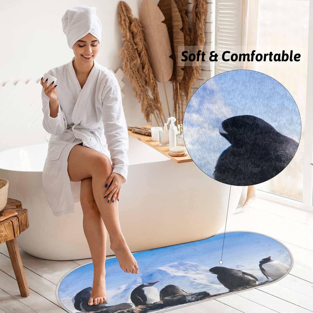TropicalLife Antarktyda wybrzeże pingwina dywanik mata 50 x 120 cm, pingwin długie włosy pogrubione dywaniki do pokoju kuchni domu łazienki wewnątrz antypoślizgowa mata podłogowa dywaniki