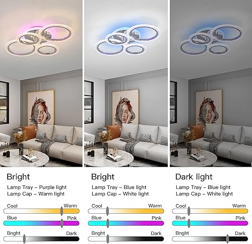 Miniatura 5 de STCH Lámpara de techo LED moderna regulable, 4 anillos cerca del techo, lámpara de techo con control remoto, lámpara de techo para cocina, sala de