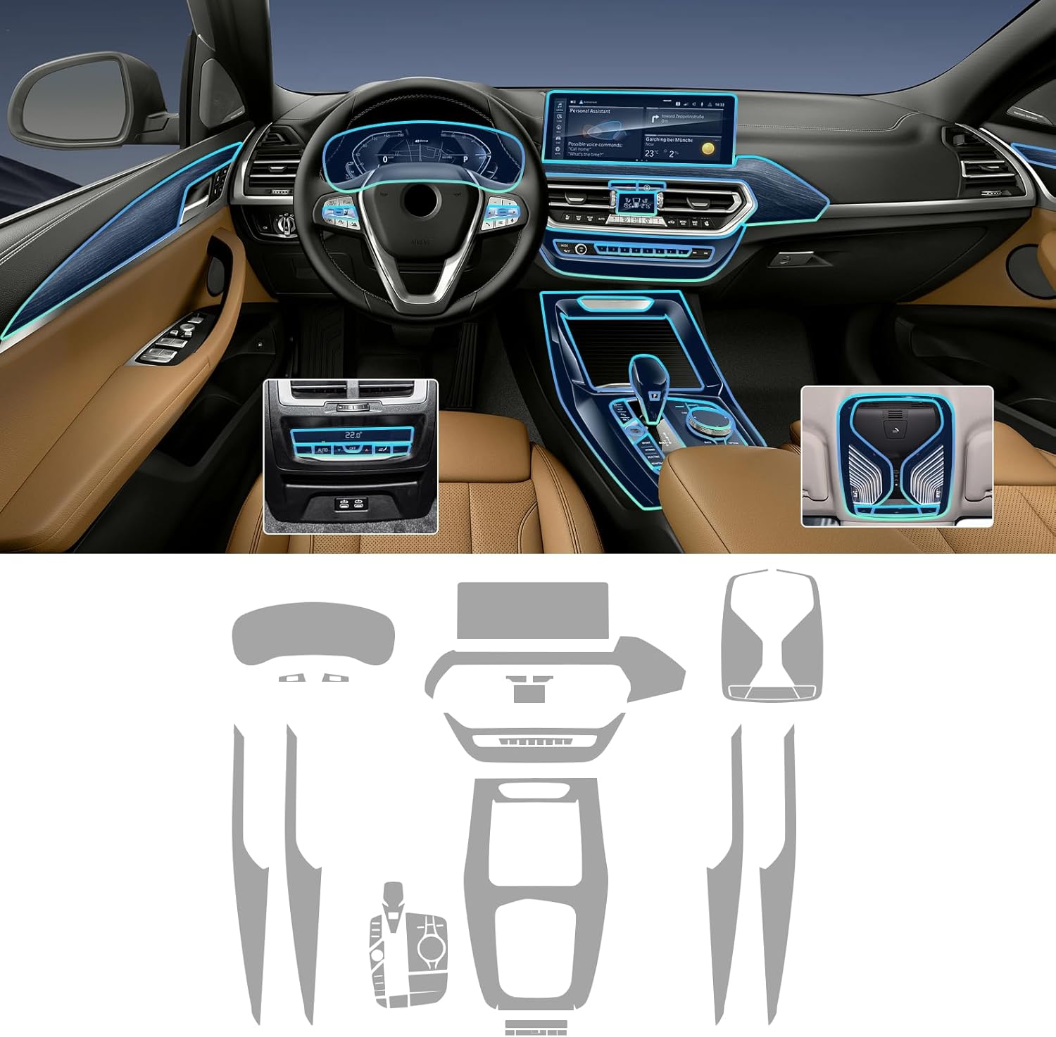 Central Control Precut 8.5Mil Car Paint Protective Film for 2022-2024 BMW X3 X4 TPU HD Film Scratch Protector PPF Interior Accessories