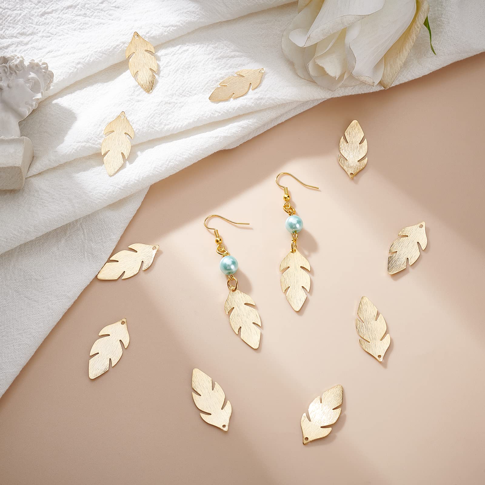 30Pcs 24K Gold Plated Brass Leaf Charms - 30mm Jewelry Making Pendants For Necklaces & Bracelets