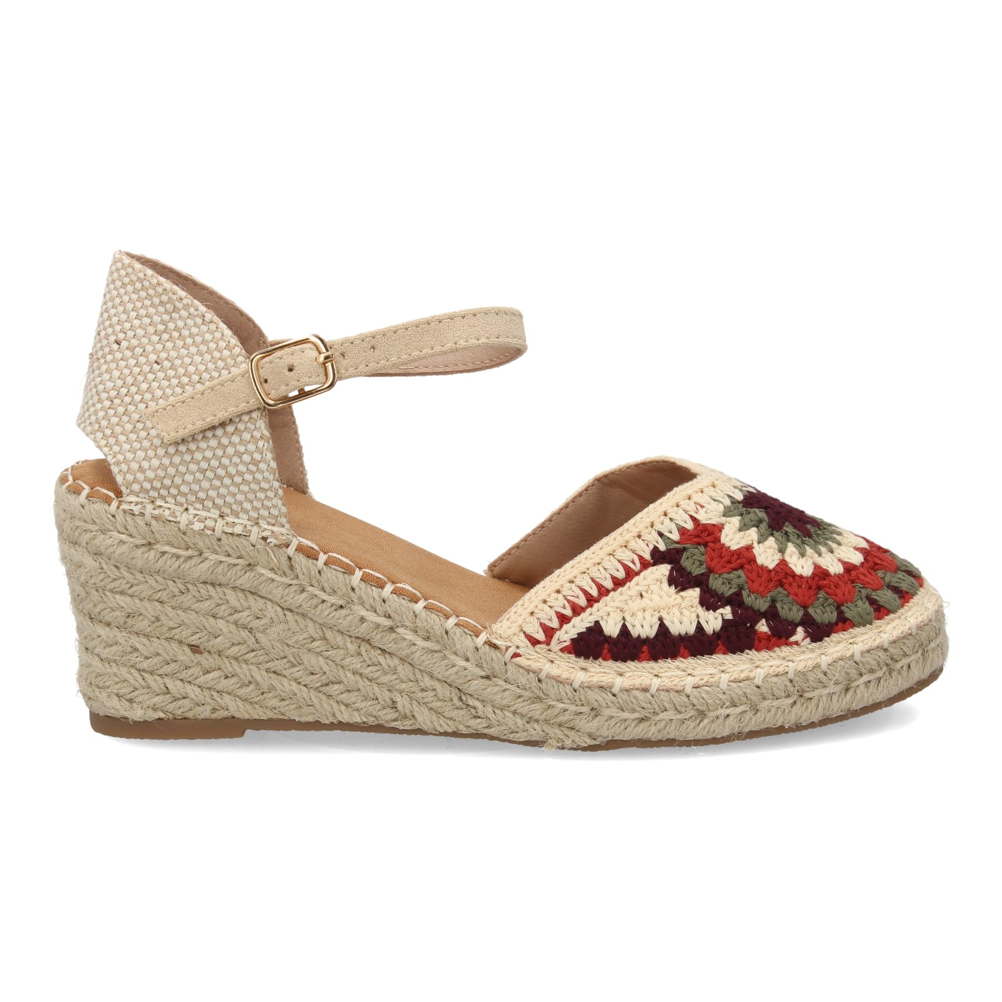 shoes&blues.es Alpargata de Cuna de Yute para Mujer, Empeine con Diseno Trenzado. Cierre Ajustable de Hebilla en el Tobillo, Suela Acolchada, Ligera y Comoda, Ideal Verano.