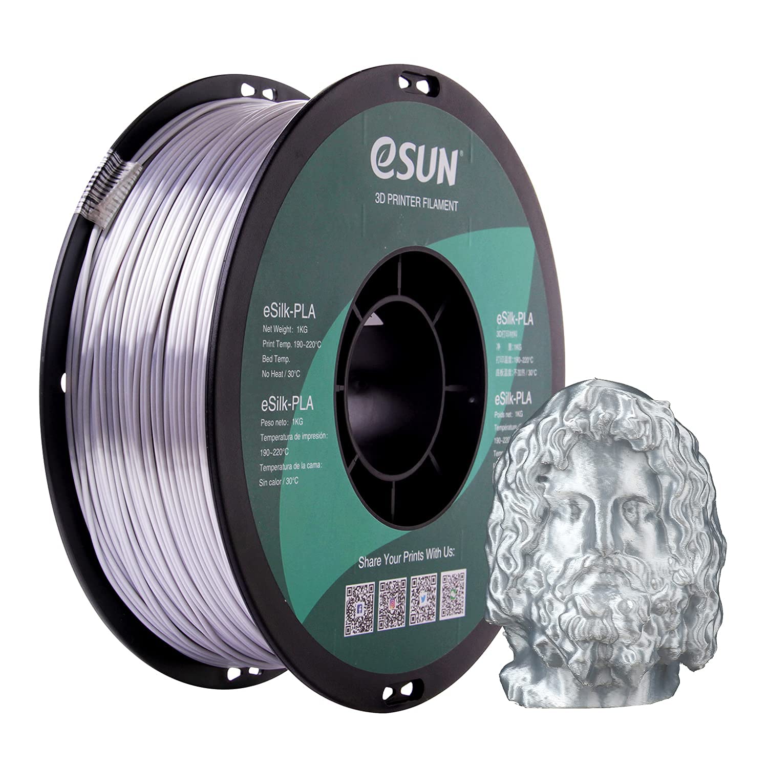 eSUN eSilk- PLA Filament, Silver, 1.55 kg