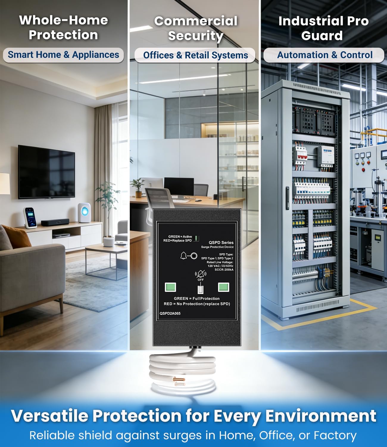 Replacement for Siemens QSPD2A065P Plug-in Surge Protection Device, 2-Pole 65kA 120/240V, 1Ø, 3W, Fits Siemens Type QP Load Centers, Whole House Power Spike Protection, LED Indicator & Audible Alarm