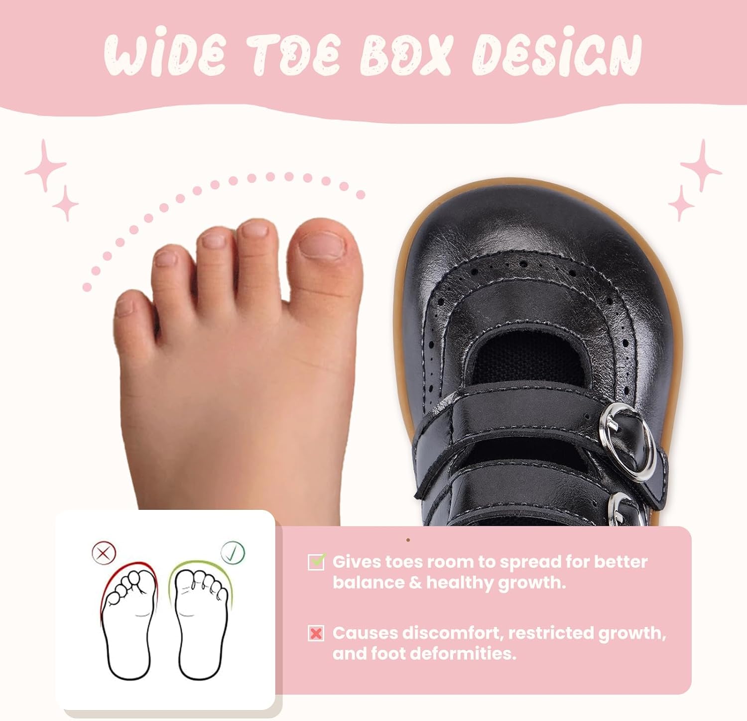Toddler Girls Barefoot Mary Jane Wide Toe Box Dress Ballet Flats Shoes image 2
