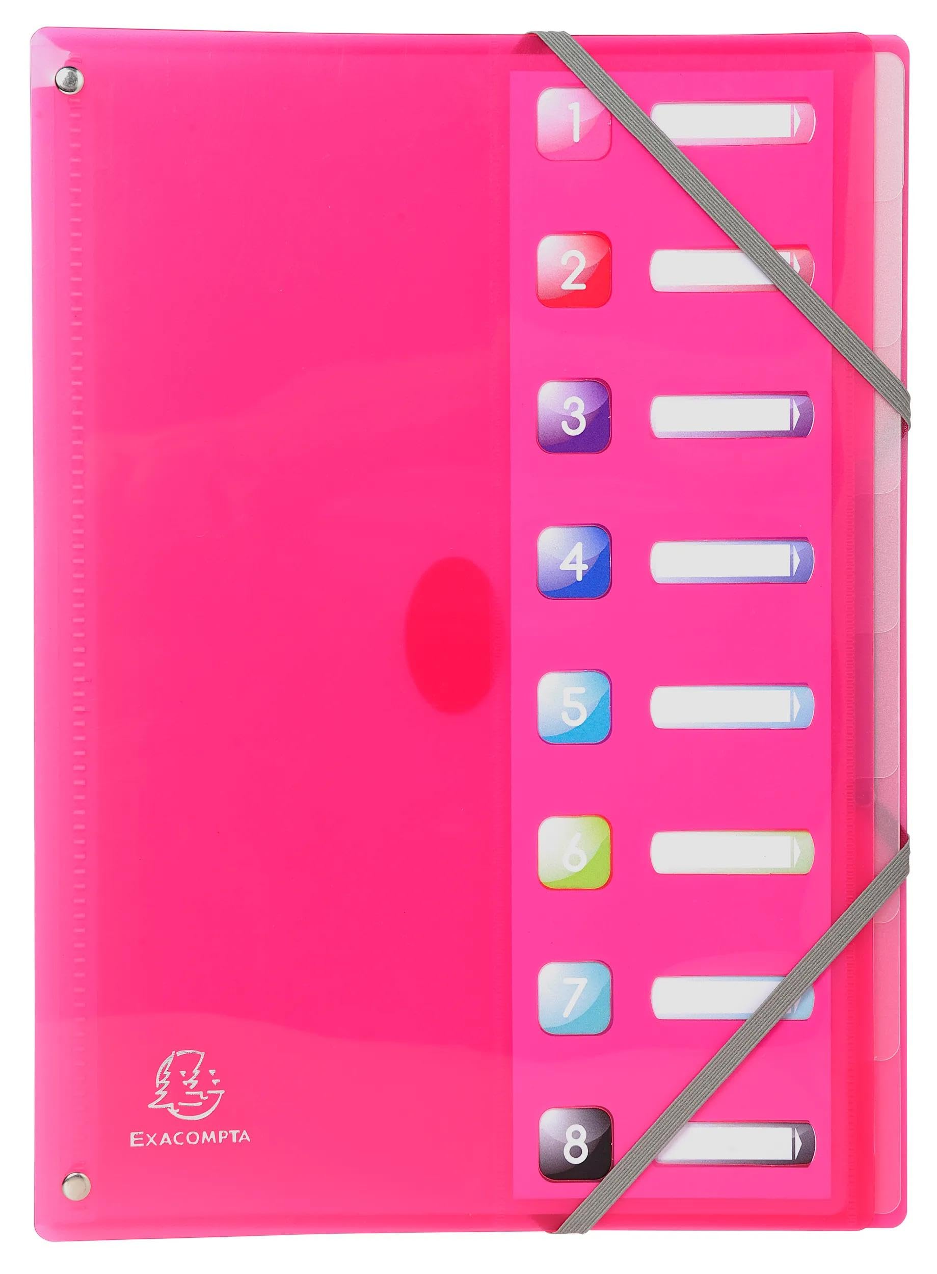 Exacompta - Ref. 58680E Iderama PP - Caja de 8 clasificadores, respaldo extensible - con elásticos y ventanas cortadas - de polipropileno, 8 compartimentos - dim 24 x 32 cm - para A4 - surtidos