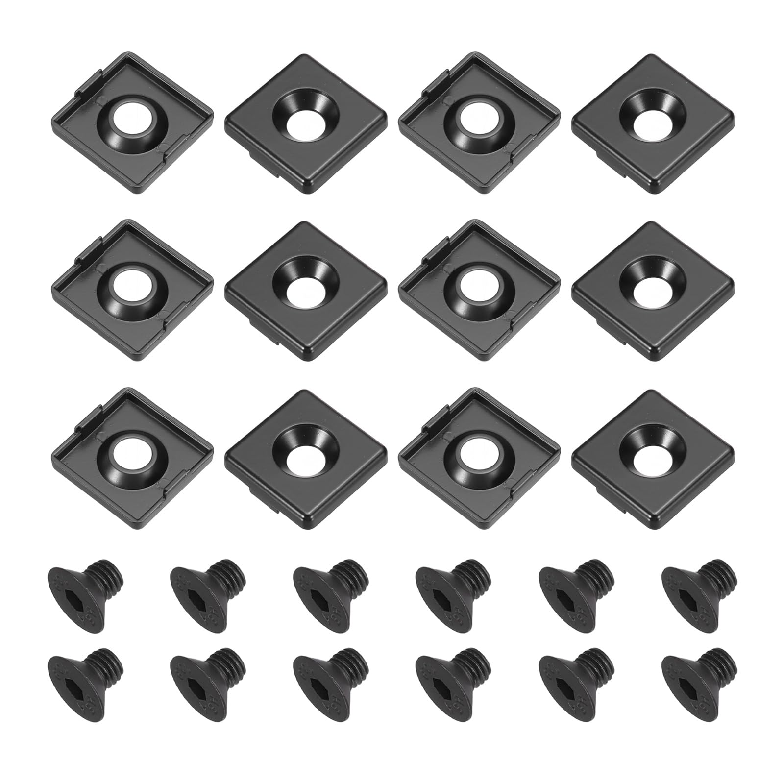 sourcing map 12 Pcs 3030 EU Standard T-Slot 9.5mm Hole Dia Aluminum Extrusion End Cap 30x30mm Black for Fish Tank Rack, Storage Rack with Push-in Fastener