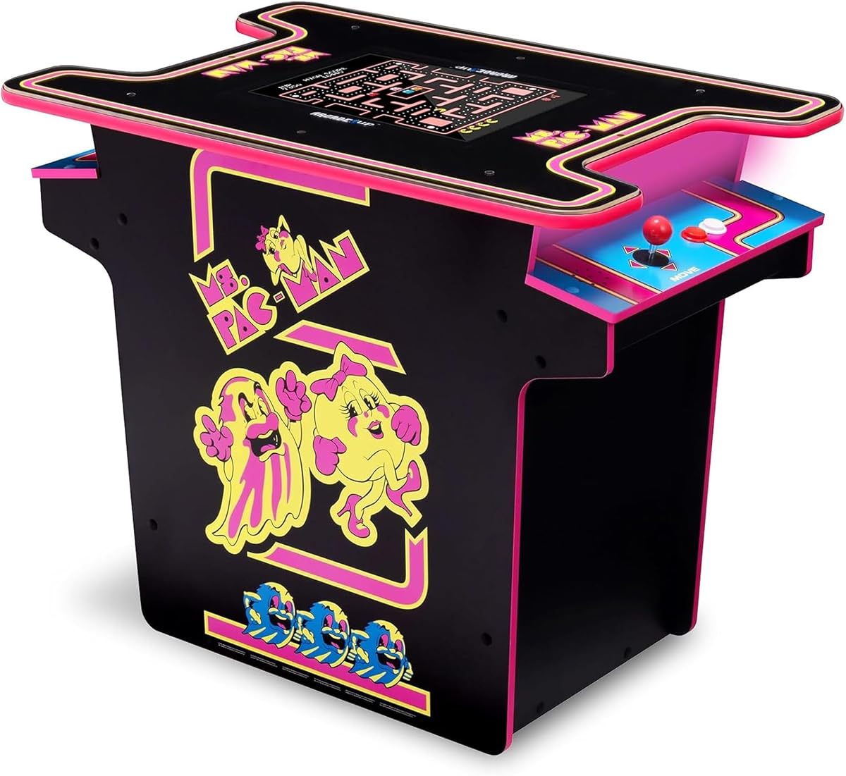Arcade1Up Ms. PAC-MAN Mesa Arcade cara a cara, 12 juegos clásicos | Máquina recreativa casera retro con plataforma de control iluminada y joysticks de sensación real