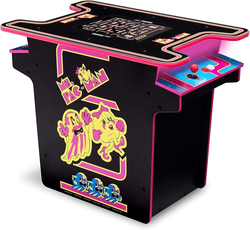 Arcade1Up Ms. PAC-MAN Mesa Arcade cara a cara, 12 juegos clásicos | Máquina recreativa casera retro con plataforma de control iluminada y joysticks de sensación real
