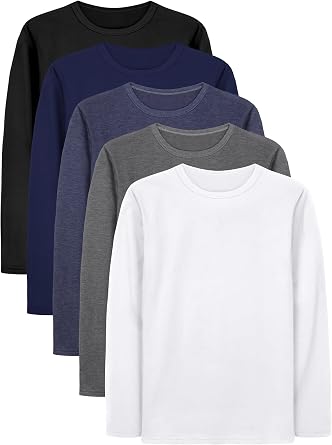 Cooraby 5 Pack Boy and Toddlers Long Sleeve Shirts Kids Top Tees Shirts