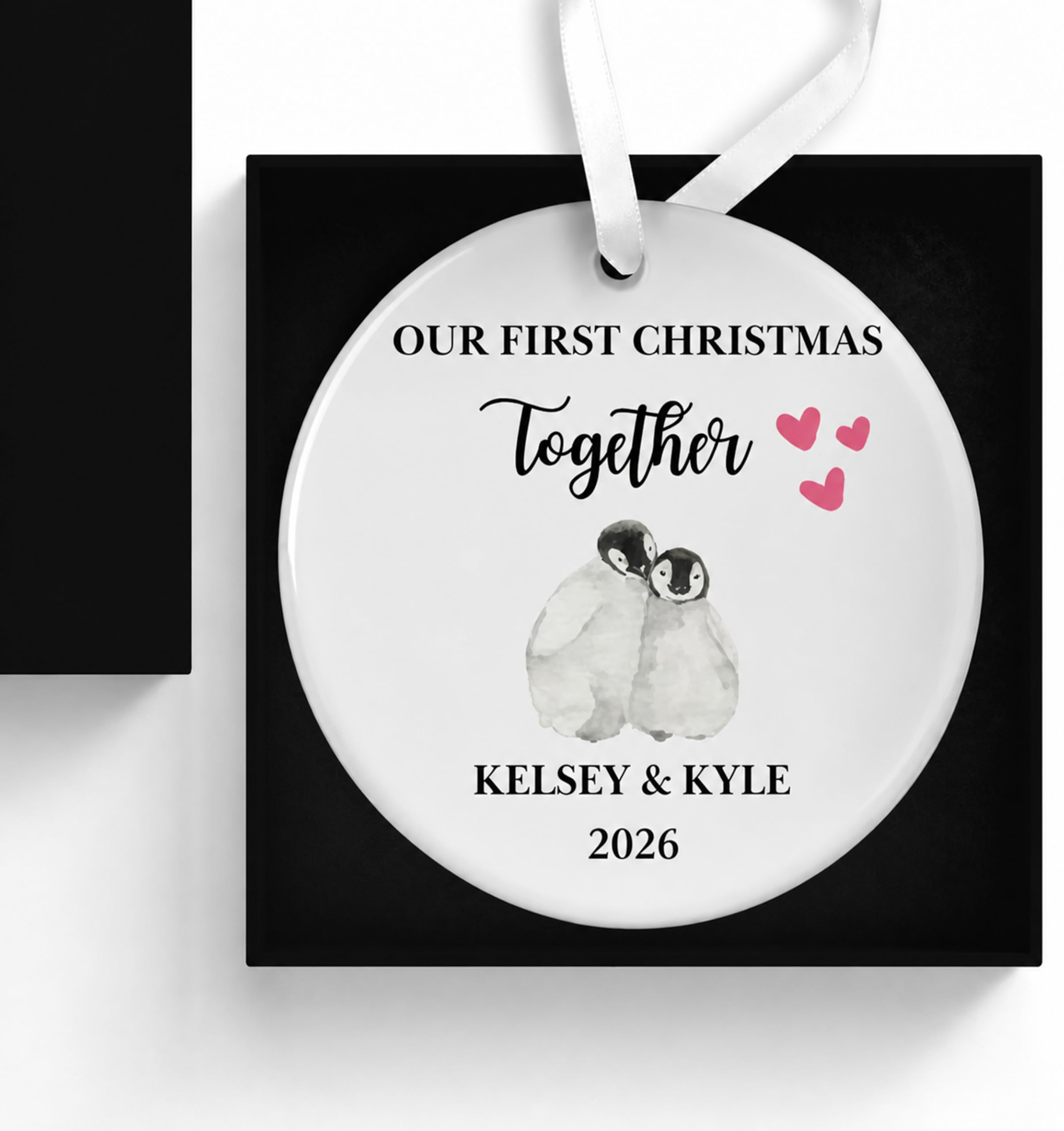 Uniquepgifts White Our First Christmas Together Bauble, Couple, Boyfriend Girlfriend Keepsake, 1St Xmas Decoration, With Gift Box And Ribbon