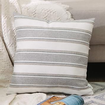 Stripe Pillow Case Soft Faux Linen Square Decorative Throw Cushion Cover Pillowcase with Hidden Zipper for Sofa Nursery Bedroom 12" x 12 "