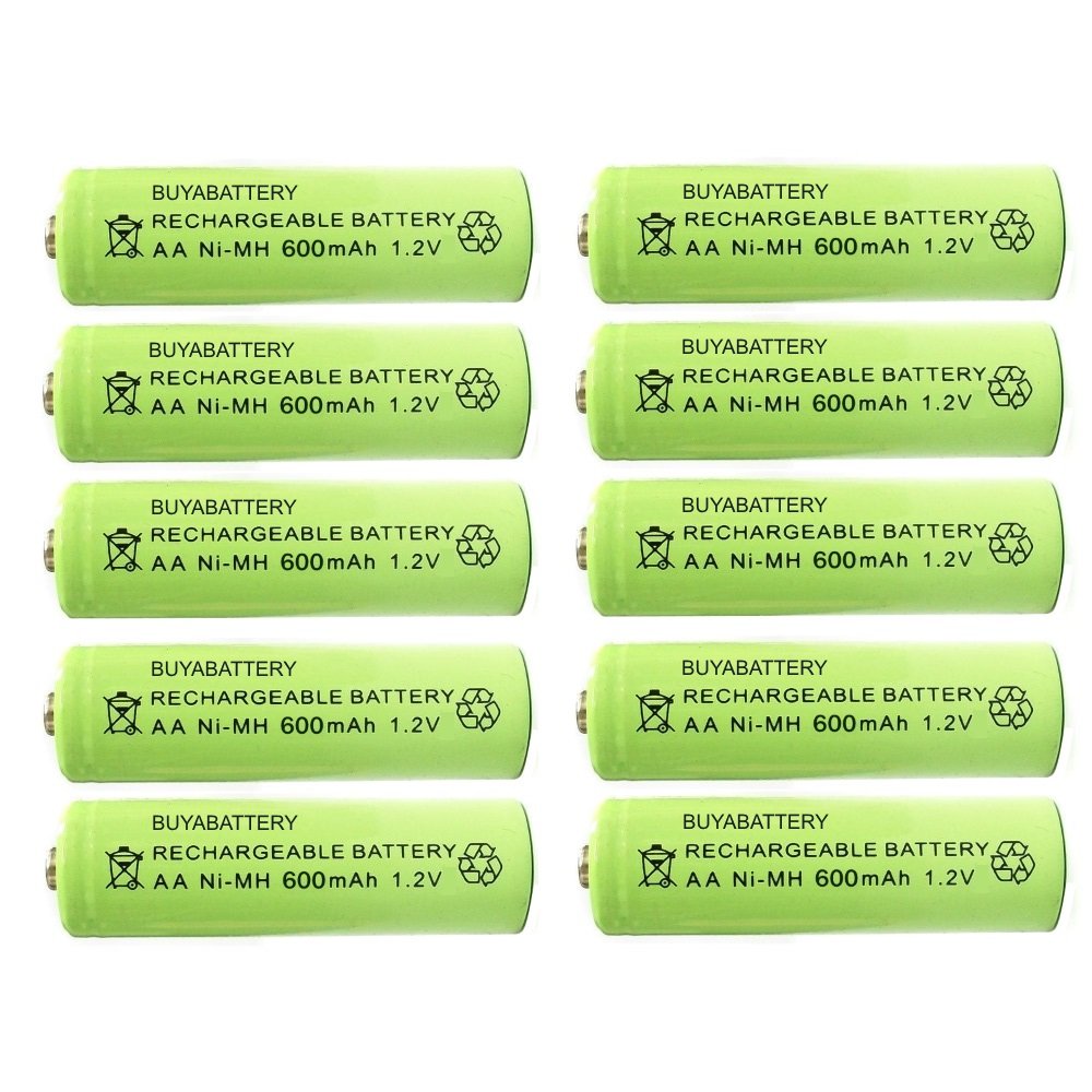 BuyaBattery UK Pack of 10 AA Rechargeable Solar Light Batteries 600mAh 1.2V NiMH for Outdoor Garden Solar Lights