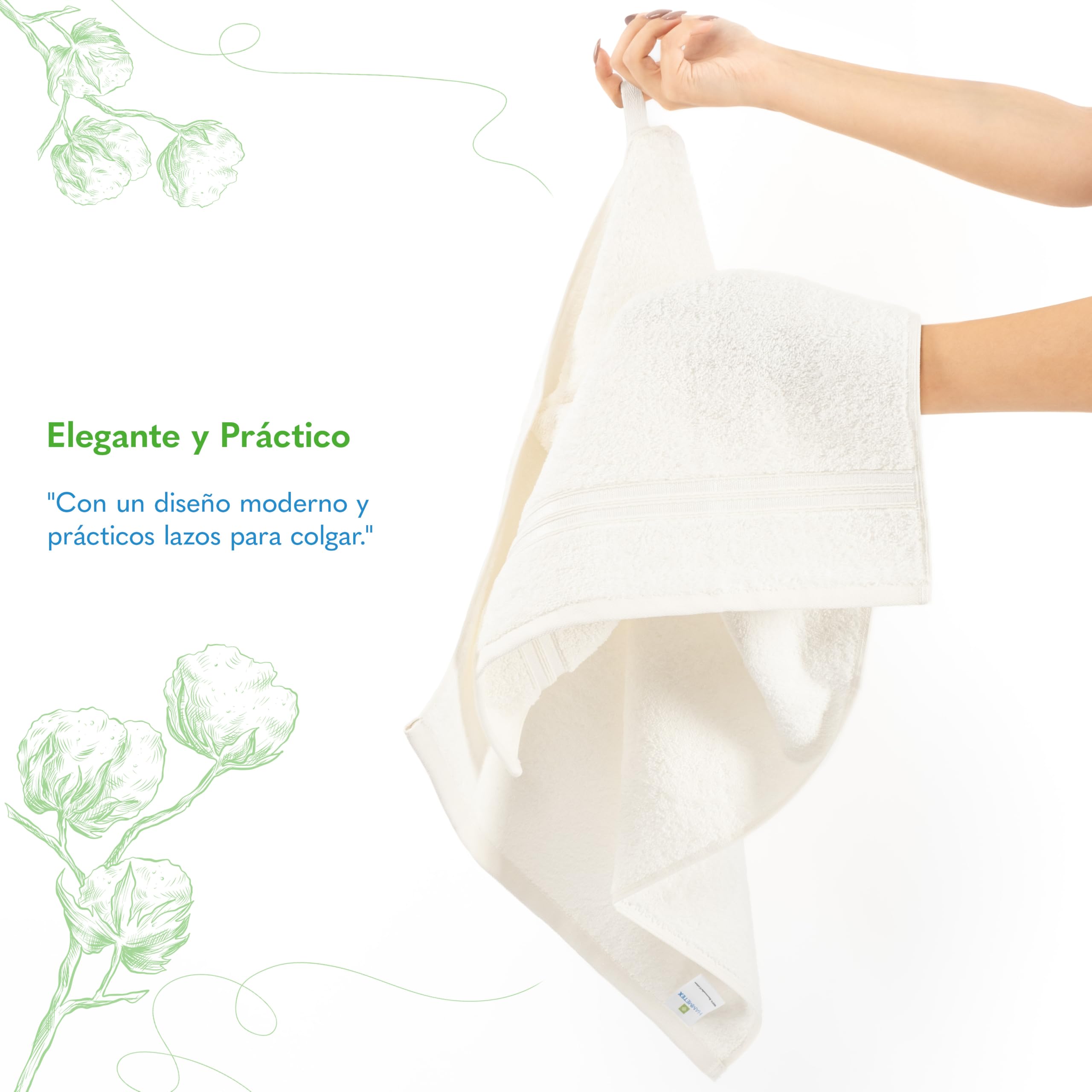 Hammetex Juego 6 Toallas, 2 de Baño 70x140 + 4 de Mano 50x100 cm, Algodón | 100% algodón rizo, certificadas OEKO-TEX, suaves y absorbentes, con presilla, toallas de ducha para el baño