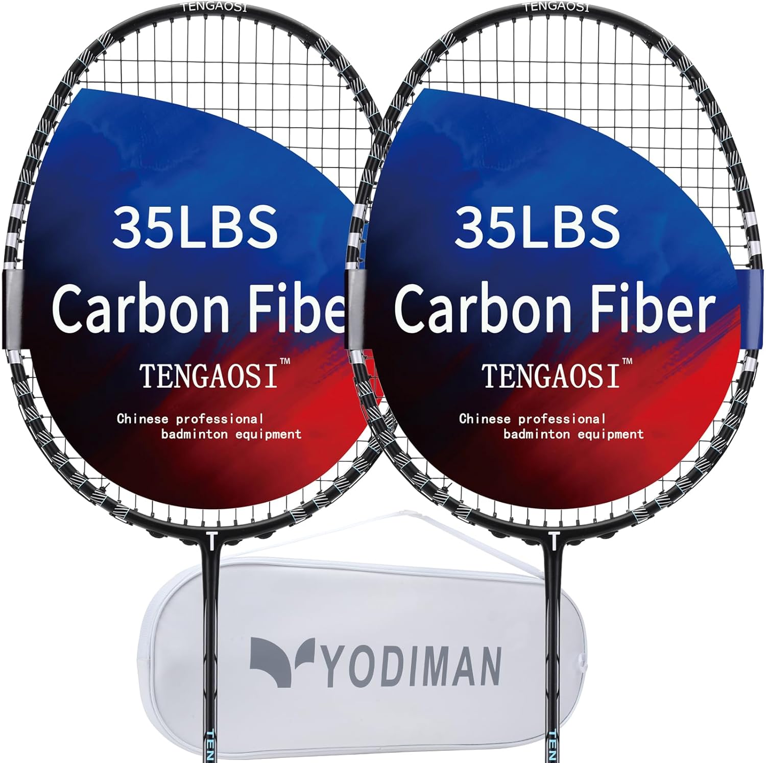 TENGAOSI- 2Pack Graphite High-Grade Badminton Racquets Lightweight BLACK-Silver