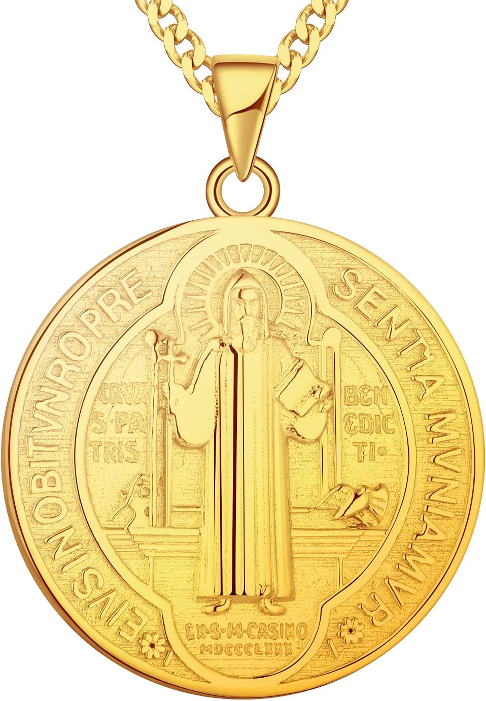 FJ Saint Benedict Necklace 925 Sterling Silver Patron Saint Benedict Medal Pendant Amulet Protection Religious Jewelry for Men Women