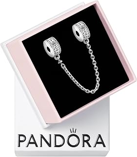Logo Safety Chain Clip Charm - Compatible Moments Bracelets - Jewelry for Women - Gift for Women in Your Life - Made with Sterling Silver & Cubic Zirconia, With Gift Box