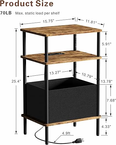 Miniatura 3 de Mesa auxiliar pequeña con estación de carga, mesa auxiliar para espacios pequeños, mesita de noche delgada con tomacorriente, sofá junto a la mesa,