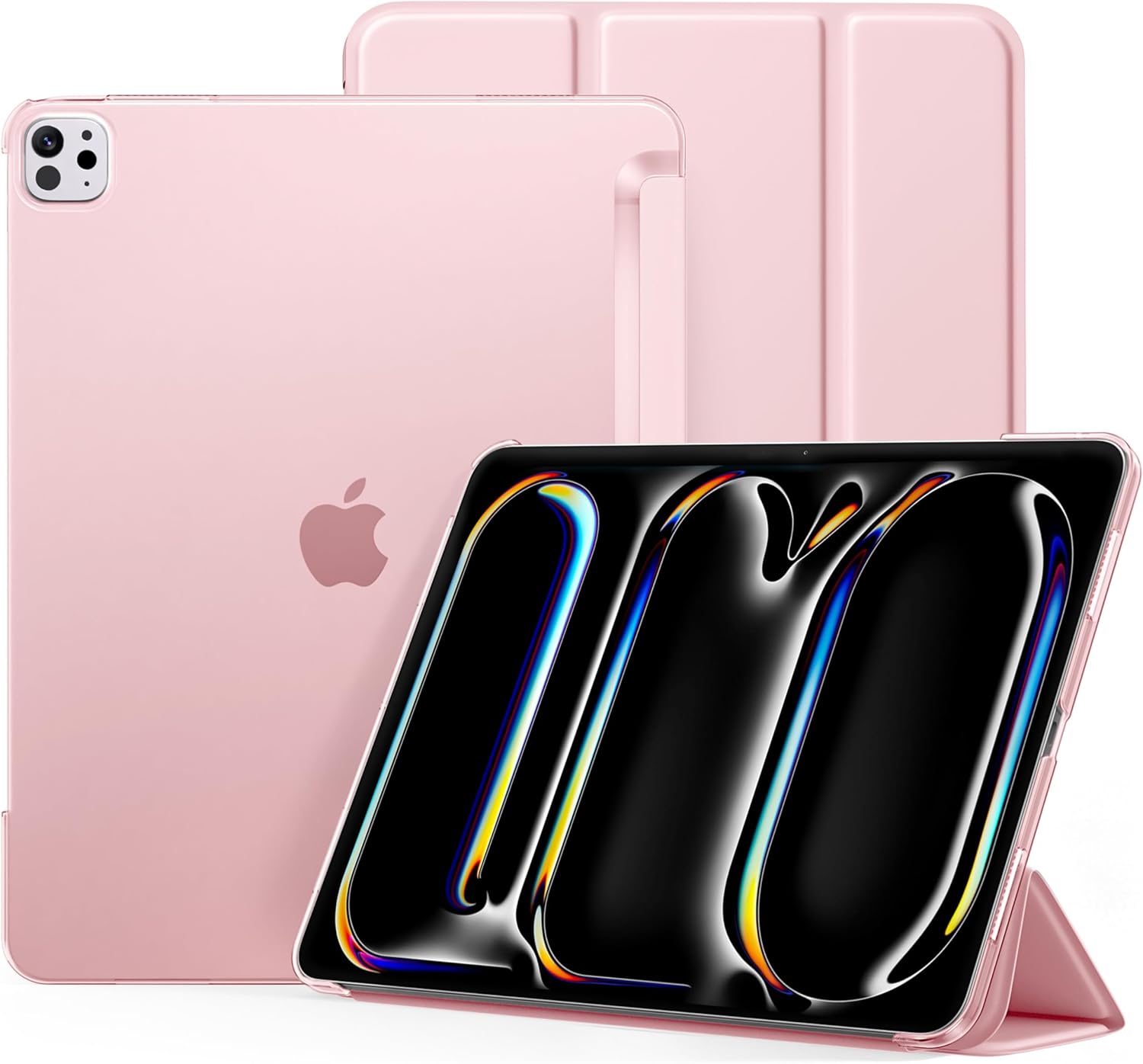 Compatible with iPad Pro 13 Inch Case M5 2025/ M4 2024, for iPad Pro 13 Case with Slim Hard Translucent Shell Back, Trifold Stand Smart Cover, Auto Wake/Sleep,Pink