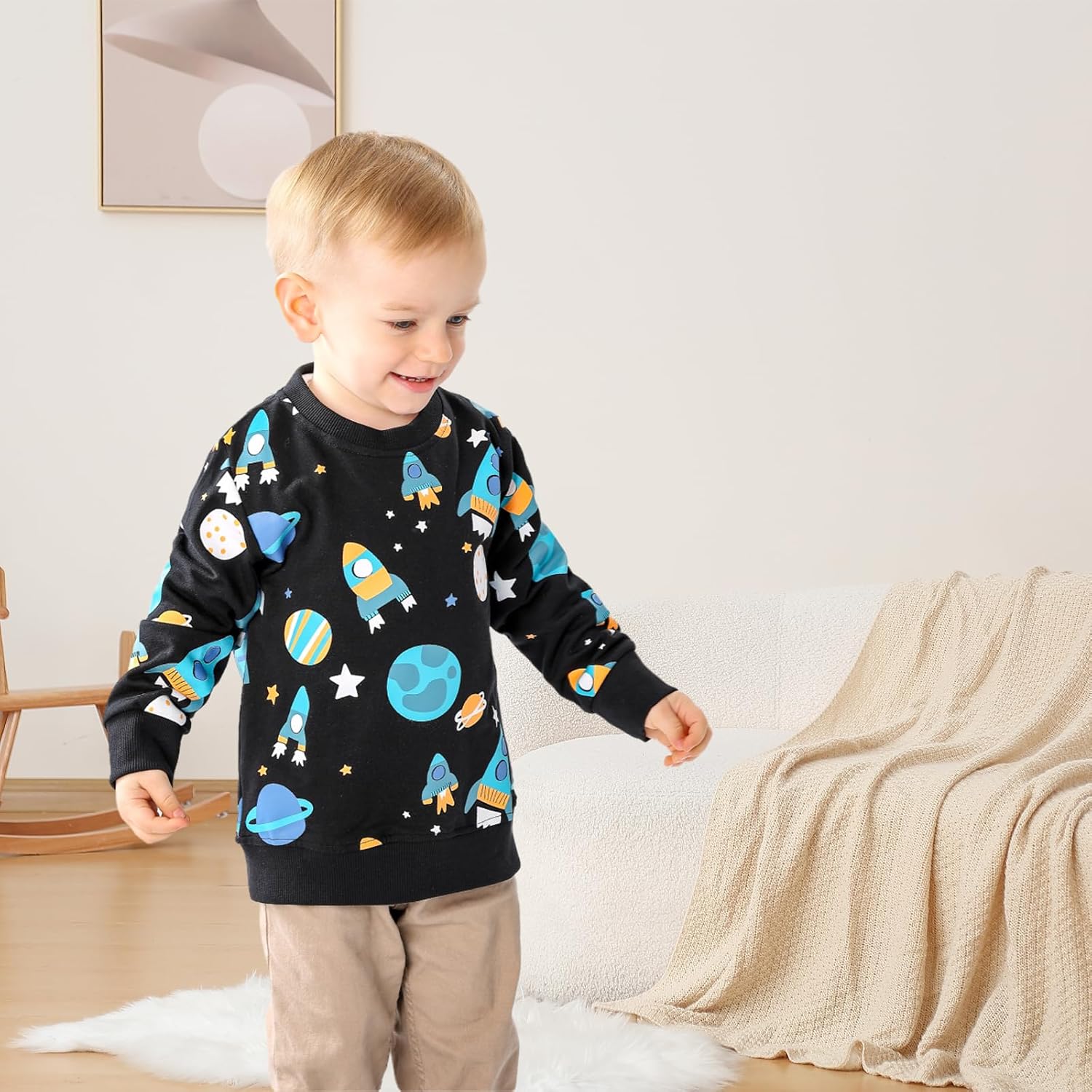 GFQLONG Toddler Boy Sweatshirts,Boys Pullover Crewneck Long Sleeve Shirts,Cotton Dinosaur Cartoon Sweaters Tops - Image 2