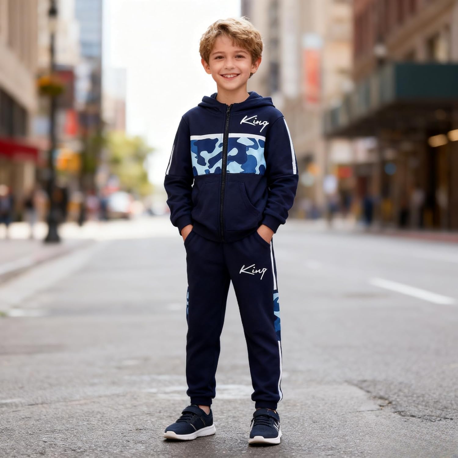 Boys Clothes Camo Color Block Zip Up Hoodie Sweatshirts & Pants 2PCS Kids Boys Fall Winter Outfits Set Size 6-12Y - Image 4