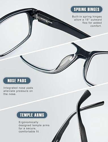 Miniatura 6 de Reading Glasses Men 4-Pack,Large Square Readers,Rectangular FrameOversized Comfort Readers with Spring Hinge
