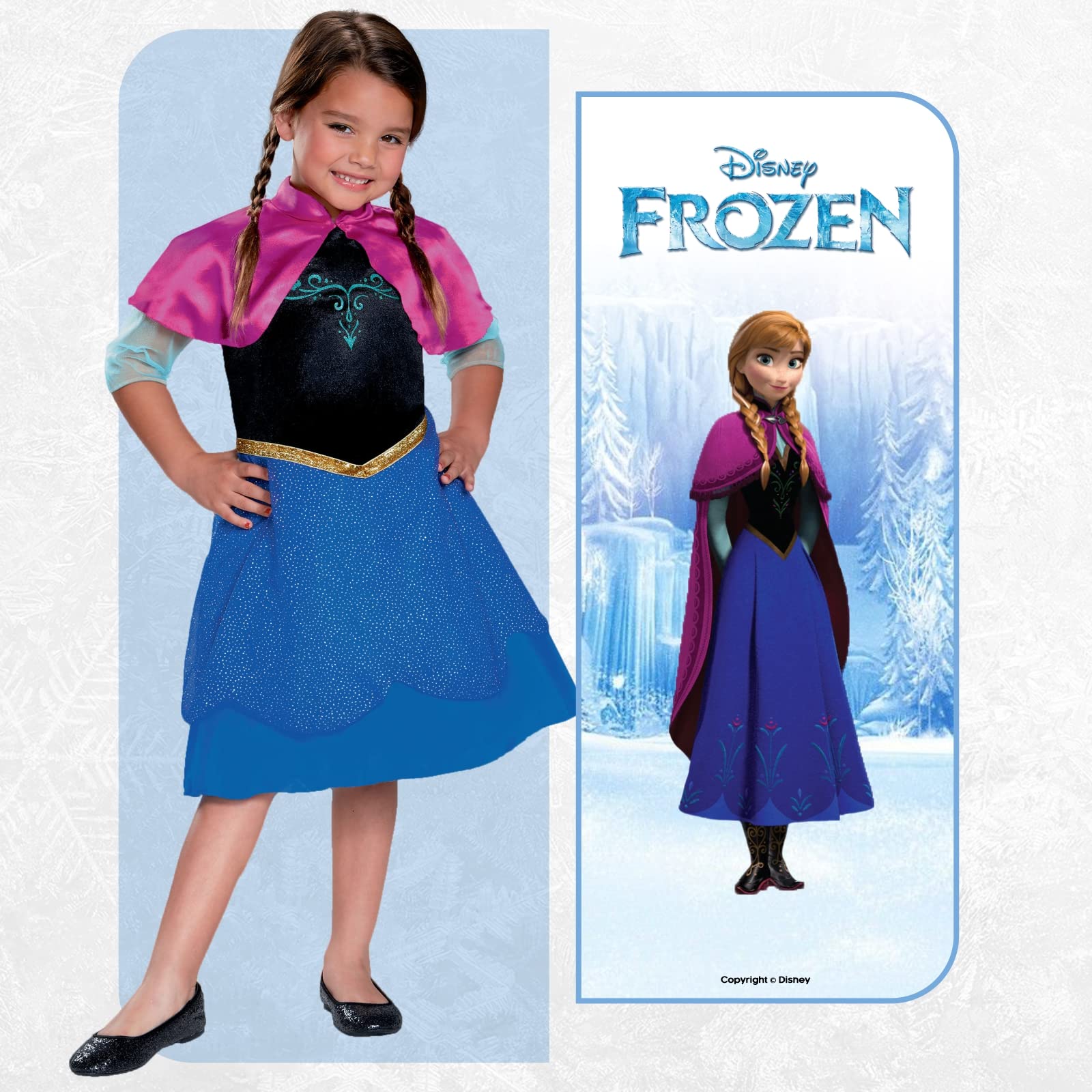 Disguise Oficjalny Strój Anny z Krainy Lodu Disney dla Dzieci, Niebiesko-Zielona Sukienka Podróżna