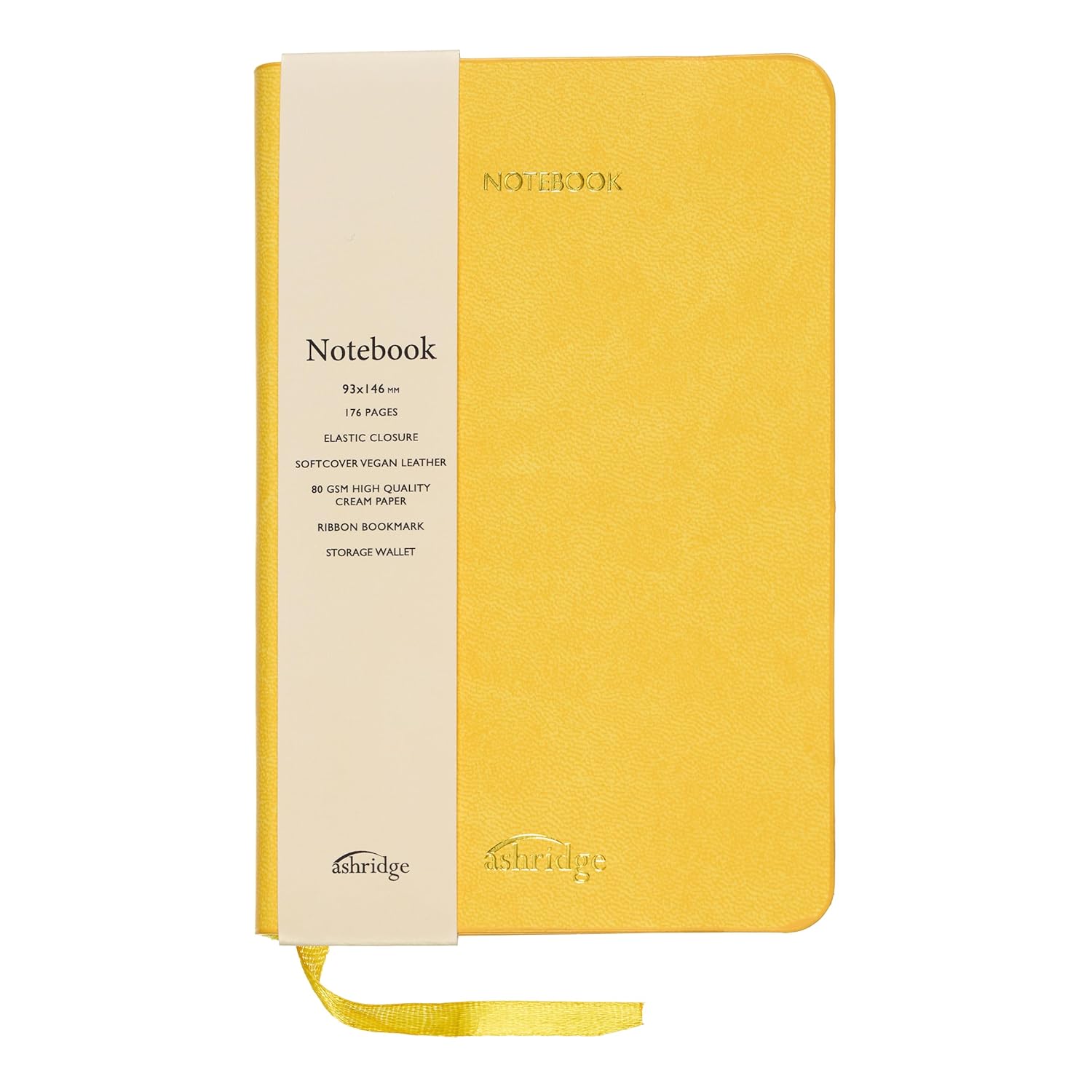 Ashridge Yellow Softcover Notebook – Multicolour Edge, Vegan Leather, 93x146mm, 176 Pages