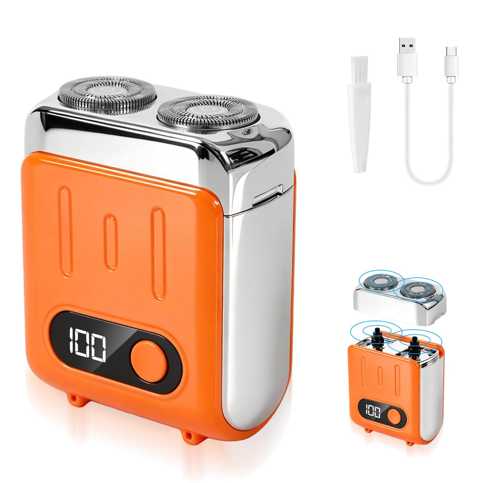 GIVOOBE Afeitadora Eléctrica, Rasuradora Electrica húmeda y seca para hombres, Afeitadora Recargable, Resistente al agua IPX5, con pantalla LED, apto para uso doméstico, oficina y viajes (Color naranja)