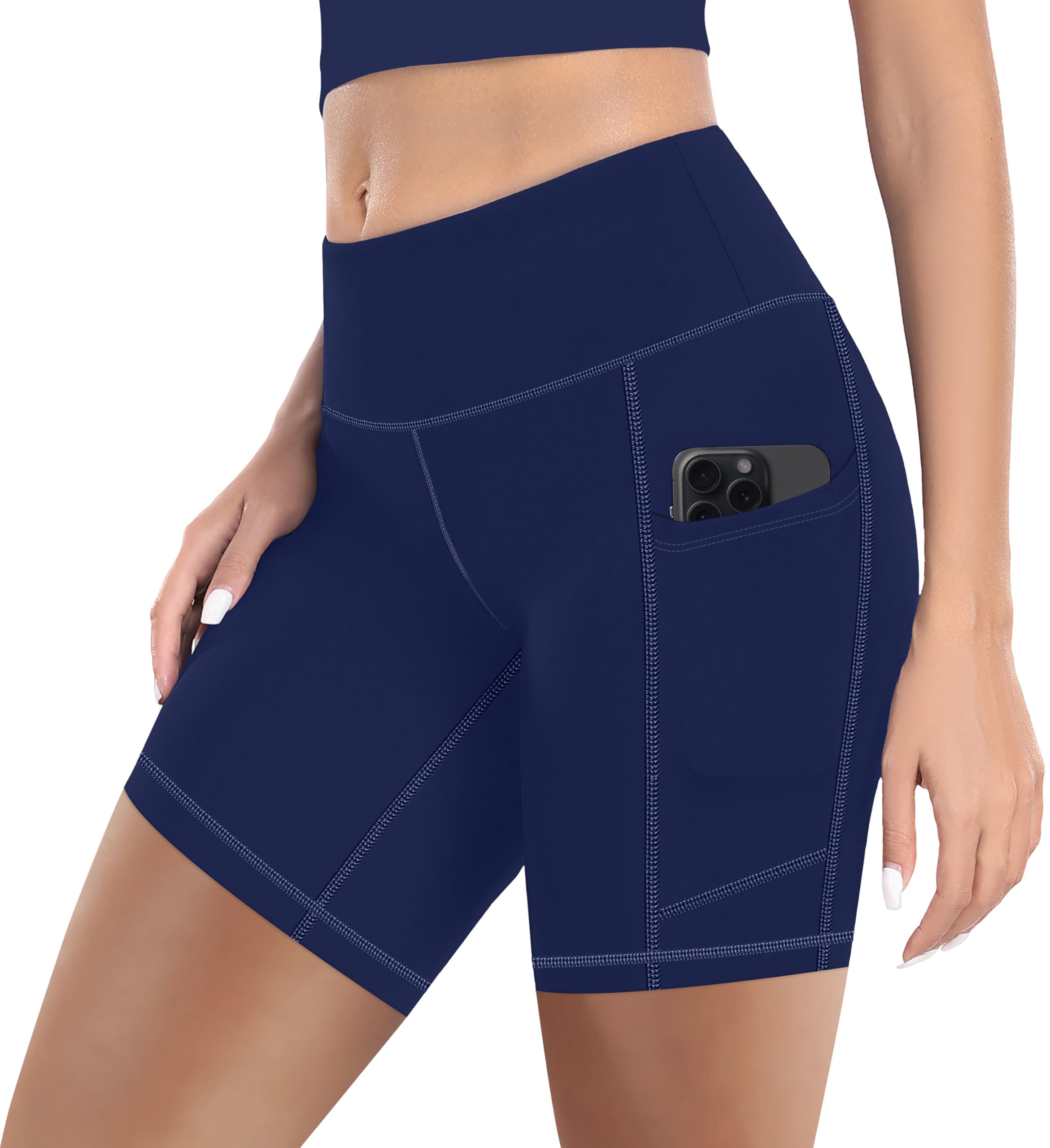 MIRITY High Waist Workout Biker Shorts with Pockets for Women - Buttery Soft Workout Yoga Shorts Pack of 1