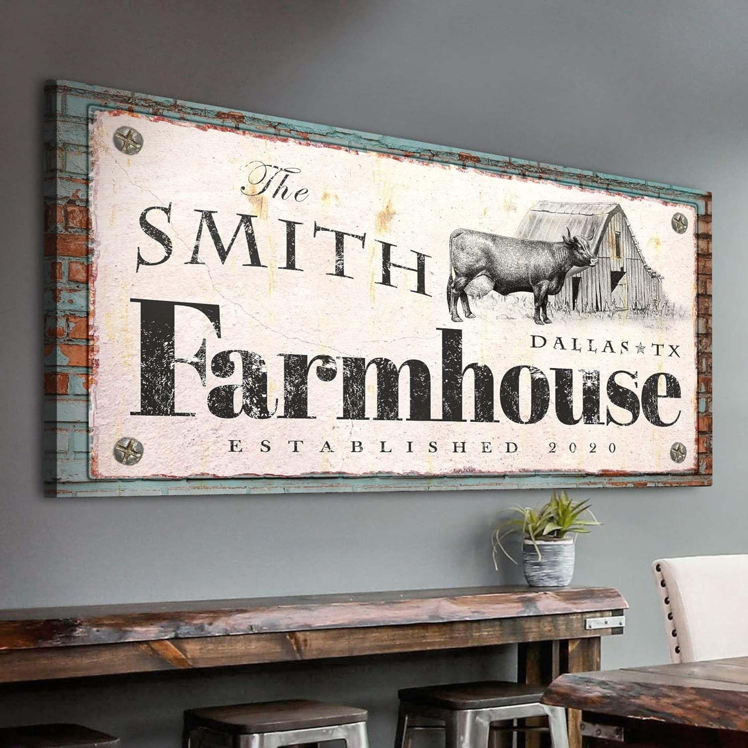 TAILORED CANVASES Farmhouse Sign - Large Rustic Farmhouse Wall Decor Art Decor for Home, Living Room, Office, Entryway - Personalized Rustic Canvas Old Paper Background 36in x 12in