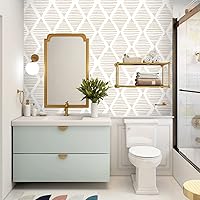 Vista 8 de Yun-aeon Papel tapiz de 17.7 x 120 pulgadas, diseño de rayas blancas y beige, papel de contacto moderno de diamante, geométrico, extraíble