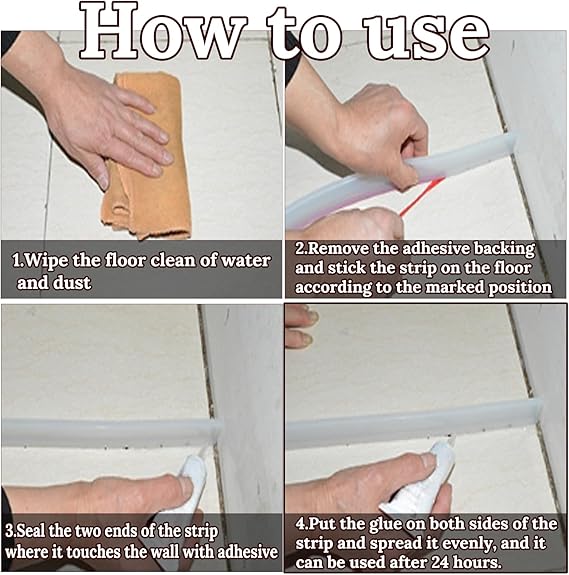 Shower Threshold Water Guard Dam Bottom Seal for Bathroom and Kitchen Glass Shower Door Strip Dry and Wet Separation Caulk Seal Edge Tape
