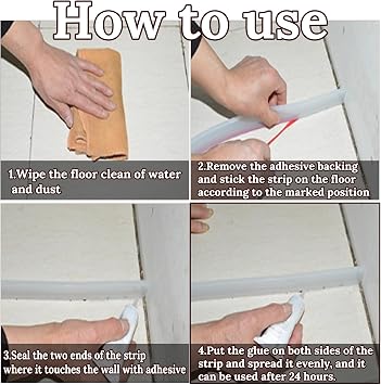 Shower Threshold Water Guard Dam Bottom Seal for Bathroom and Kitchen Glass Shower Door Strip Dry and Wet Separation Caulk Seal Edge Tape