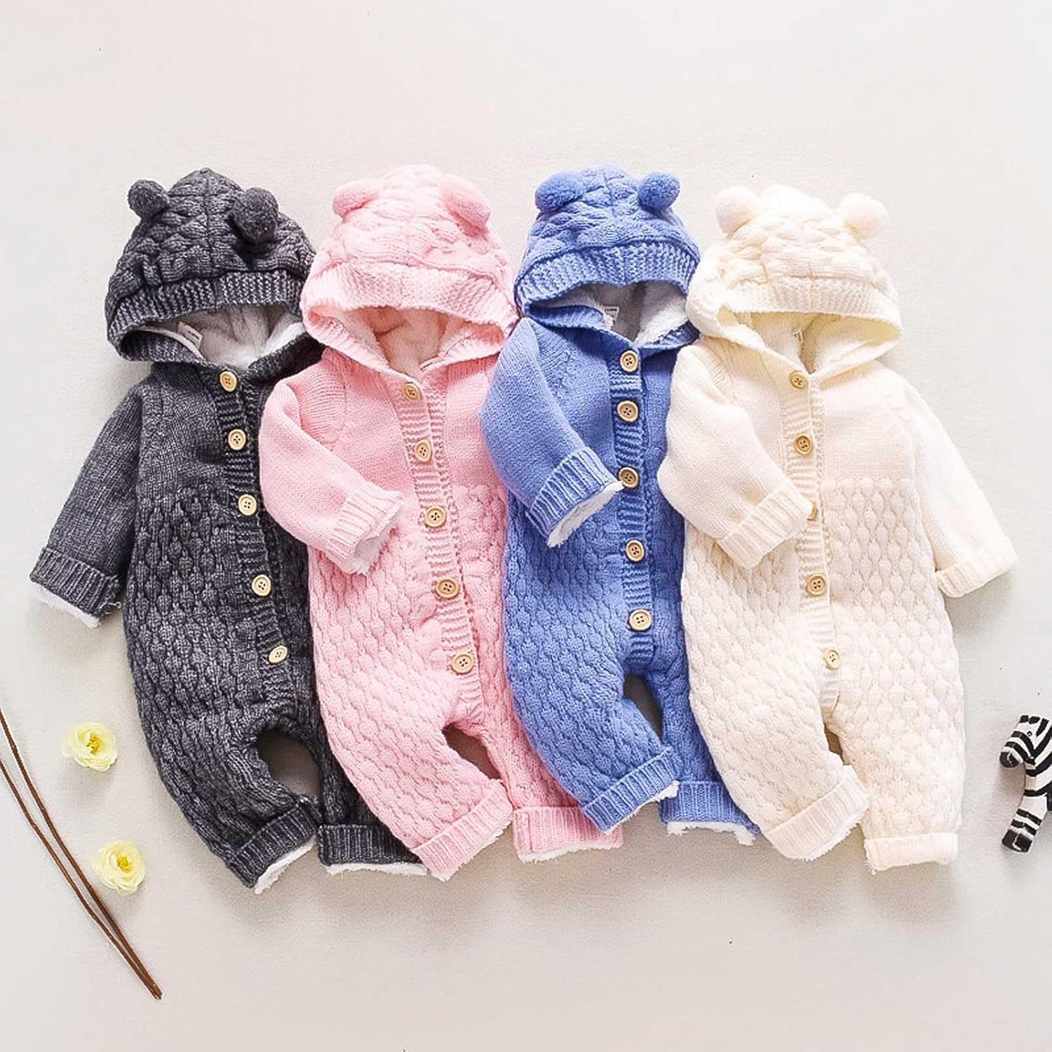 Baby Essentials for Newborn Baby Rompers Newborn Girls Boys Onesies Warm Sweater Jumpsuit Newborn Baby Hooded Knitted Romper Fleece Sweater Warmer Snowsuit Jumpsuit Onepiece Infant Winter Outerwear 8 710SWQjMPTL. AC SL1500