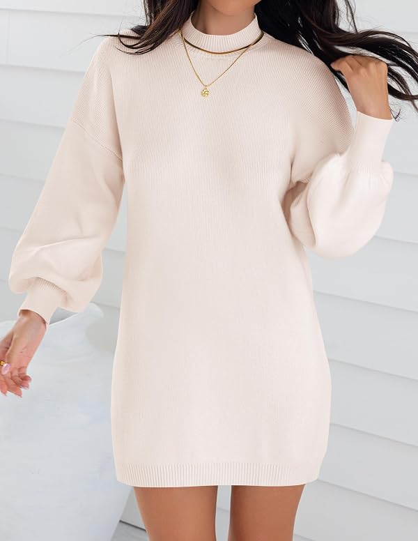 ZESICA Women's 2025 Fall Turtleneck Sweater Dress Oversized Long Lantern Sleeve Casual Knit Pullover Mini Dresses Apricot Small by ZESICA - Used condition - Image 8
