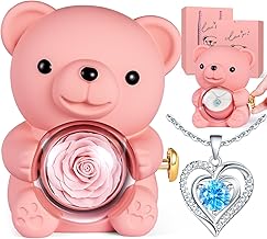 Eternal Rose Bear with Heart Necklace, Stabilized Eternal Rose Bear, Valentine's Day Gifts for Her, Women Birthday Gift Ideas, Christmas Gift for Wife Mom Girlfriend, Anniversary