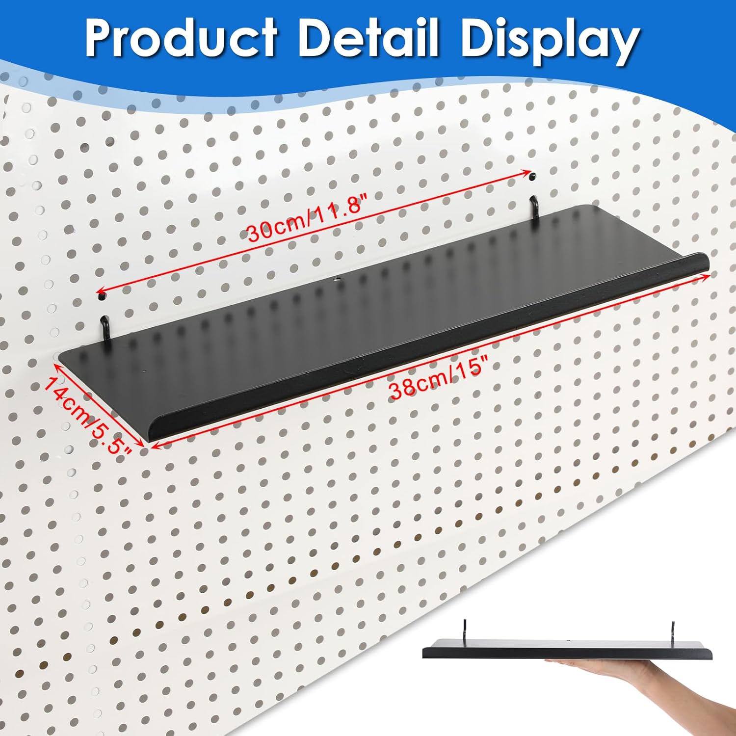 Kokone 4 Pack Pegboard Shelves with Lip - 15 x 5.5 in - Black, Metal Shelf Pegboard Steel Tray Pegboard Accessories for Storing or Displaying, Wall Organizer for Craft Retail, Garage, Workbench, etc