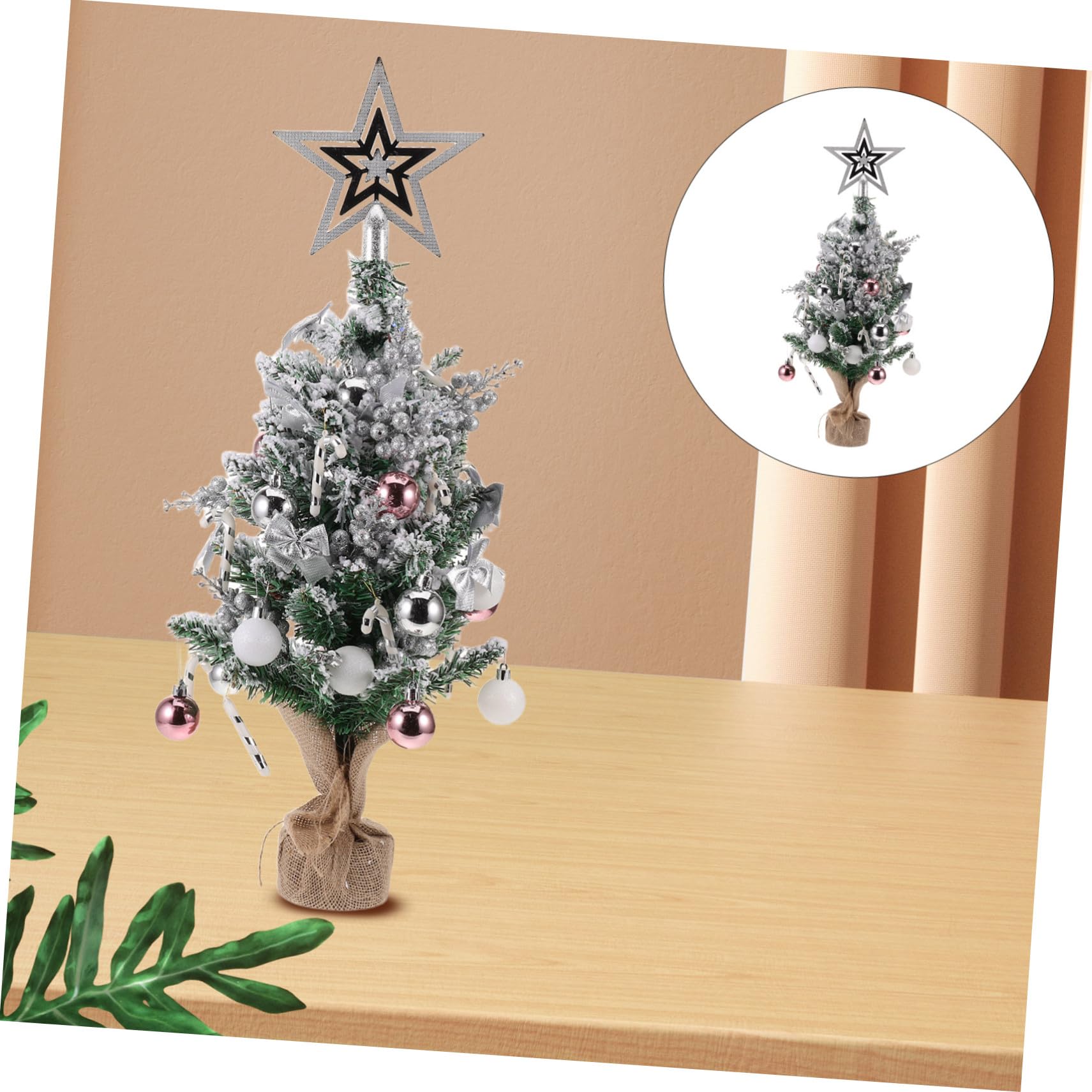 Mini-Weihnachtsbaum Skulptur Mit Schneebeflockung Künstlicher Tischbaum Für Schreibtisch Büro Und Zuhause Dekoration Silberfarben Ohne Licht