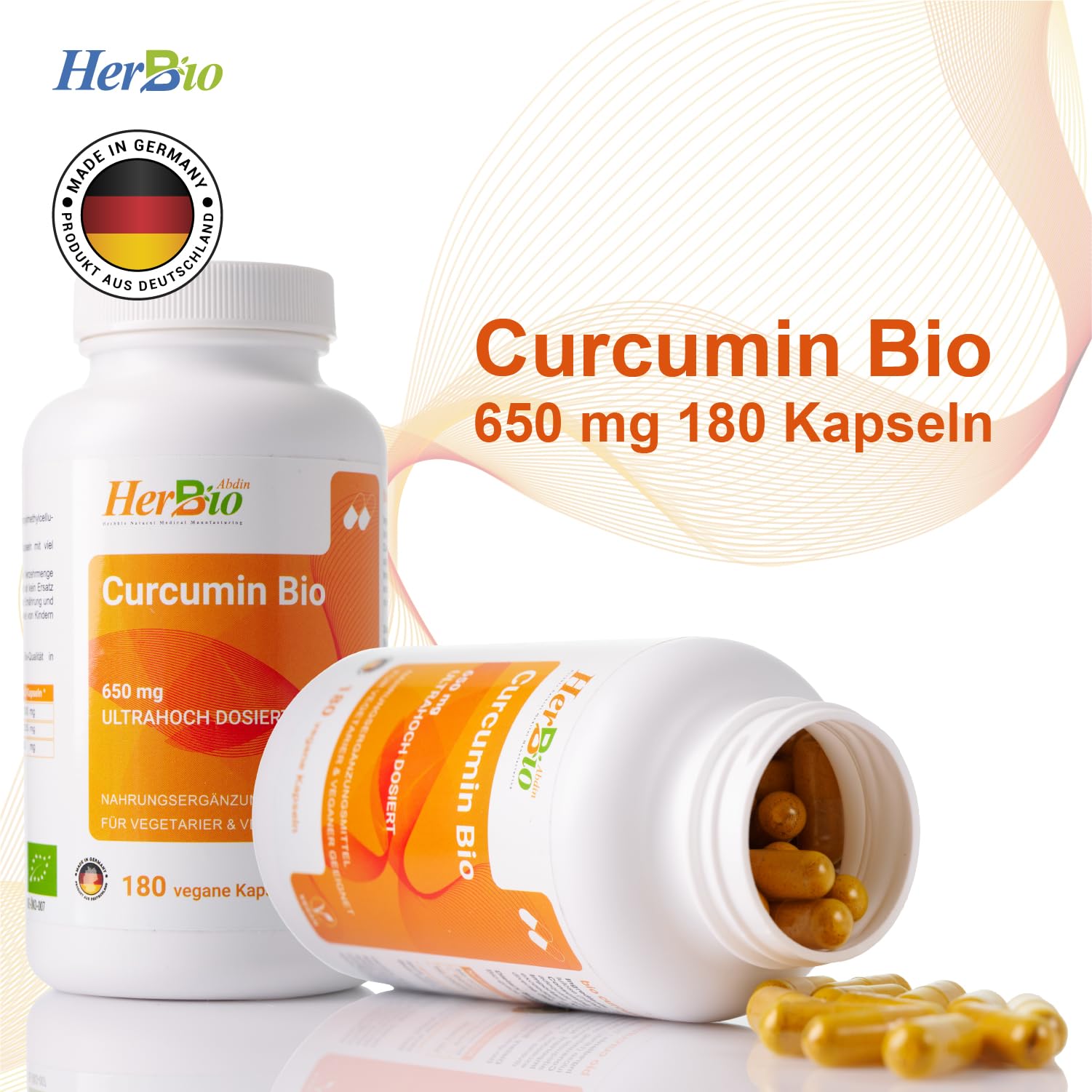 Bio Curcumin Kapseln 617 mg Curcuminoide pro Kapsel entspricht 20000 mg Kurkumapulver mit Bio Schwarzem Pfeffer 180 vegane Kapseln Made in Germany