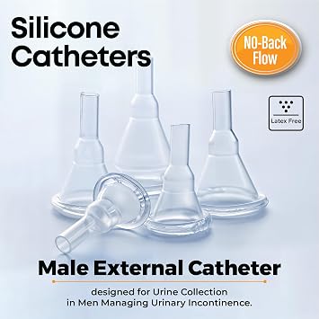 30 Pack 25mm External Condom Catheters for Men Day or Night-Breathable 100%Silicone, Latex Free, Transparent, Moisture Wicking Self Sealing Adhesive, with CathyShack Travel/Storage Bag & Instructions