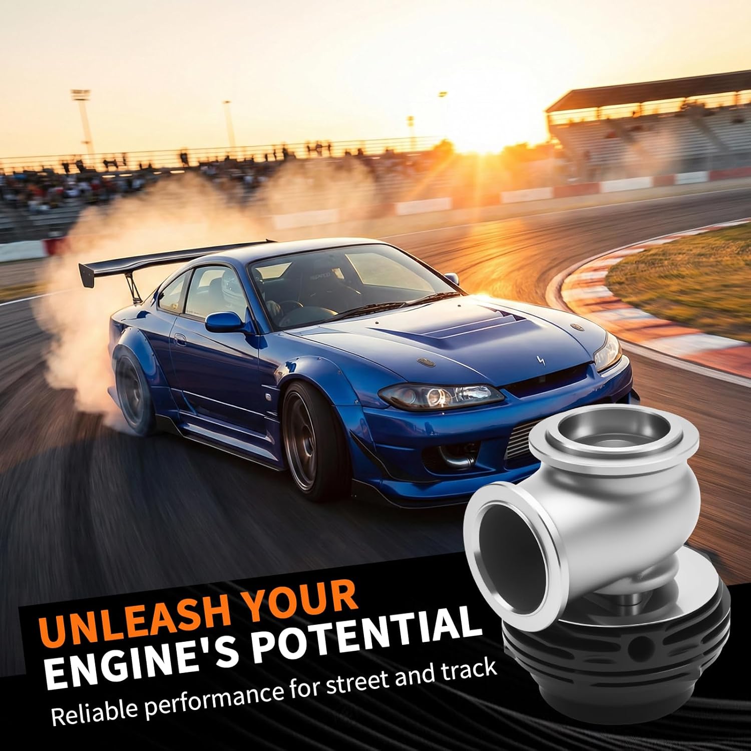 Turbo Exhaust Manifold External Black 38MM, Pressure Relief Valve Wastegate dump pipe valve Replacement for TIAL MVS Black With V-band And Flanges MV-S