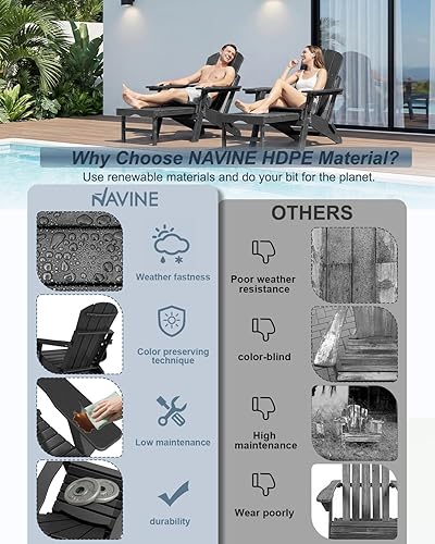 Miniatura 7 de Silla Adirondack ajustable con reposapiés retráctil, juego de 2, silla Adirondack plegable de HDPE con portavasos, silla para fogatas al aire libre