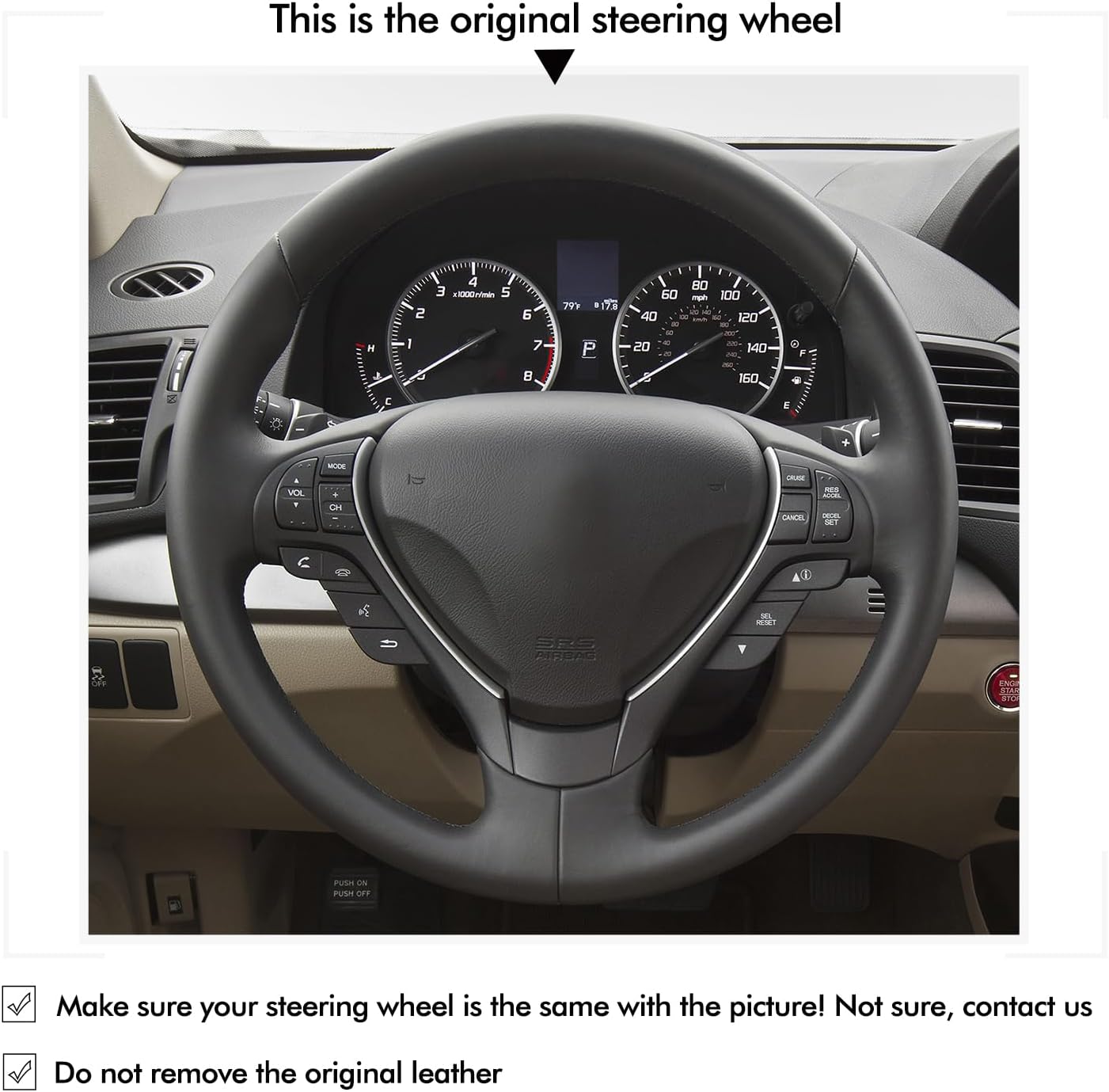 MEWANT Hand Stitch Customized Steering Wheel Cover Wrap for Acura RDX 2013-2018/Acura TL 2009-2014/Acura ILX 2013-2022 Steering Wheel Protector Steering Wheel Accessories for Acura