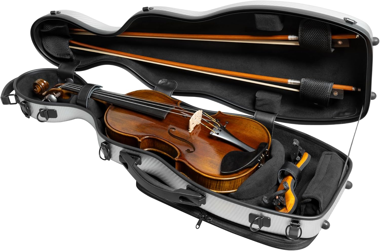 MI&VI AP-7016 Light Hard Shell Viola Case for 15" to 16.5" inch Full Sized Violas with Adjustable Straps | Water Resistant | Travel Backpack | Poly Carbon Fiber Shaped Viola Case (Silver)