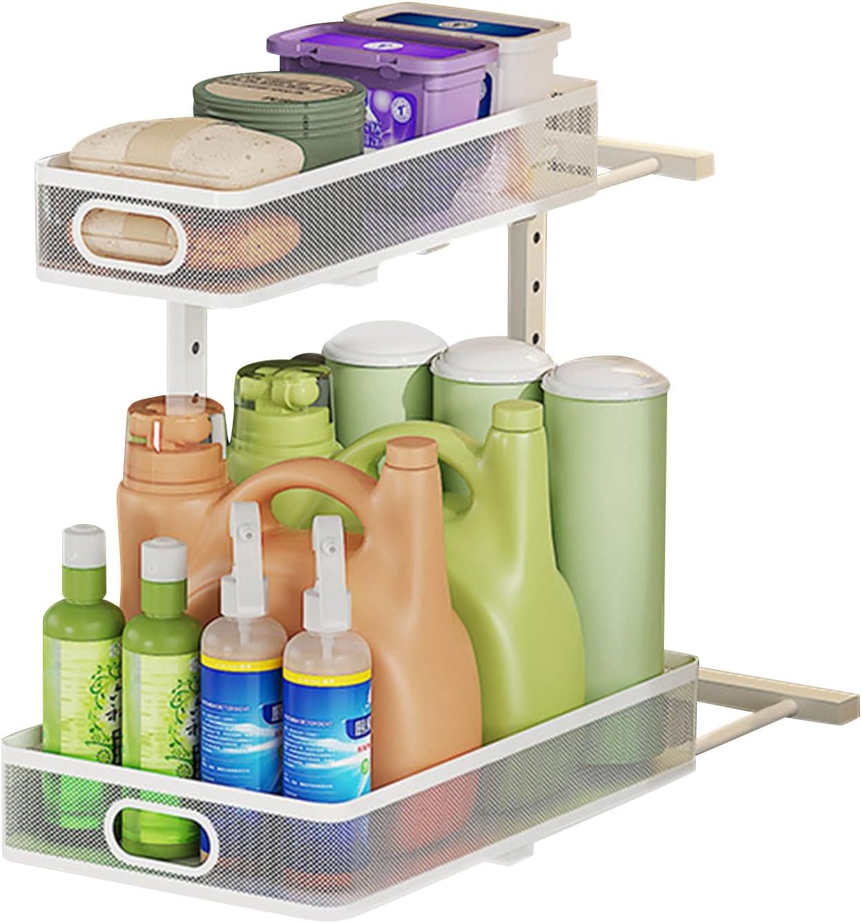 Multilayer Metal Under Sink Drawer Slide Out Rack Under Sink 2 Tiers Sliding Cabinet Basket for Small Space Organization Double-Layer Drawer Storage Rack