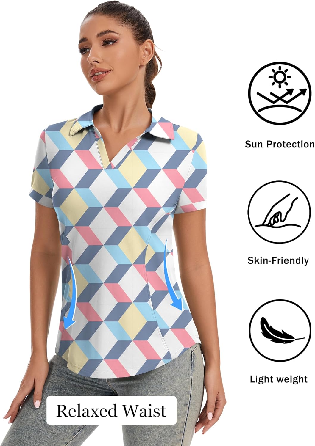 Rapbin Womens Polo Shirt Golf Shirts Women Collared Shirts Short Sleeve Tee V Neck Tops - Image 3