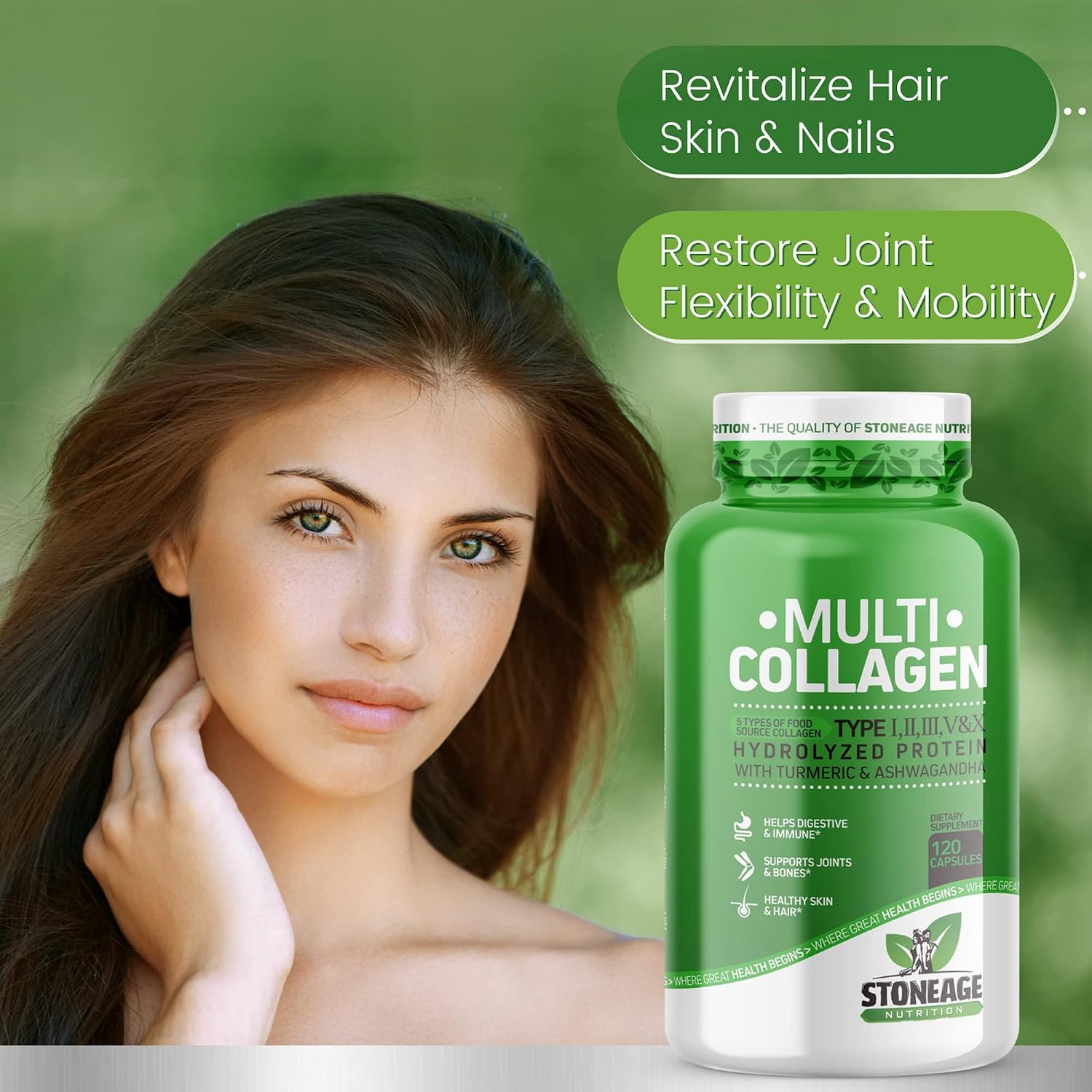 Premium Collagen Pills for Women & Men - Multi Collagen Supplements Pill, Marine Collagen Peptides, Protein and Vitamins for Luxurious Hair, Vibrant Skin and Strong Nails - 120 Collogen Capsules