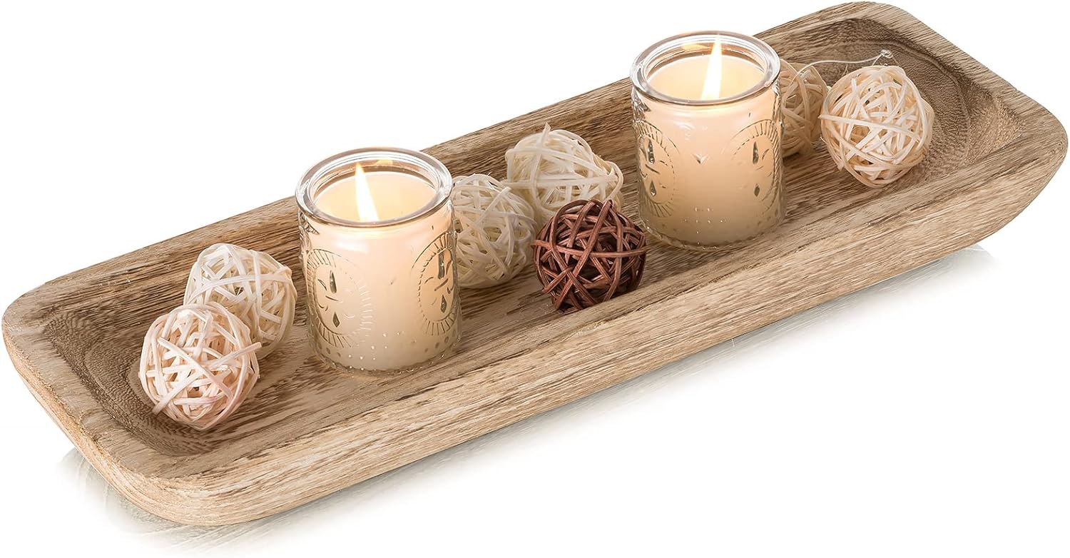 Romadedi 16" Large Wooden Dough Bowl - Rustic Decorative Wood Tray for Farmhouse Kitchen Table Centerpieces & Home Decor